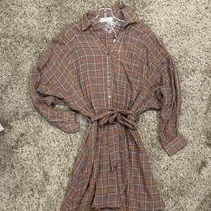 By Together Brown Plaid Button-Up Dress